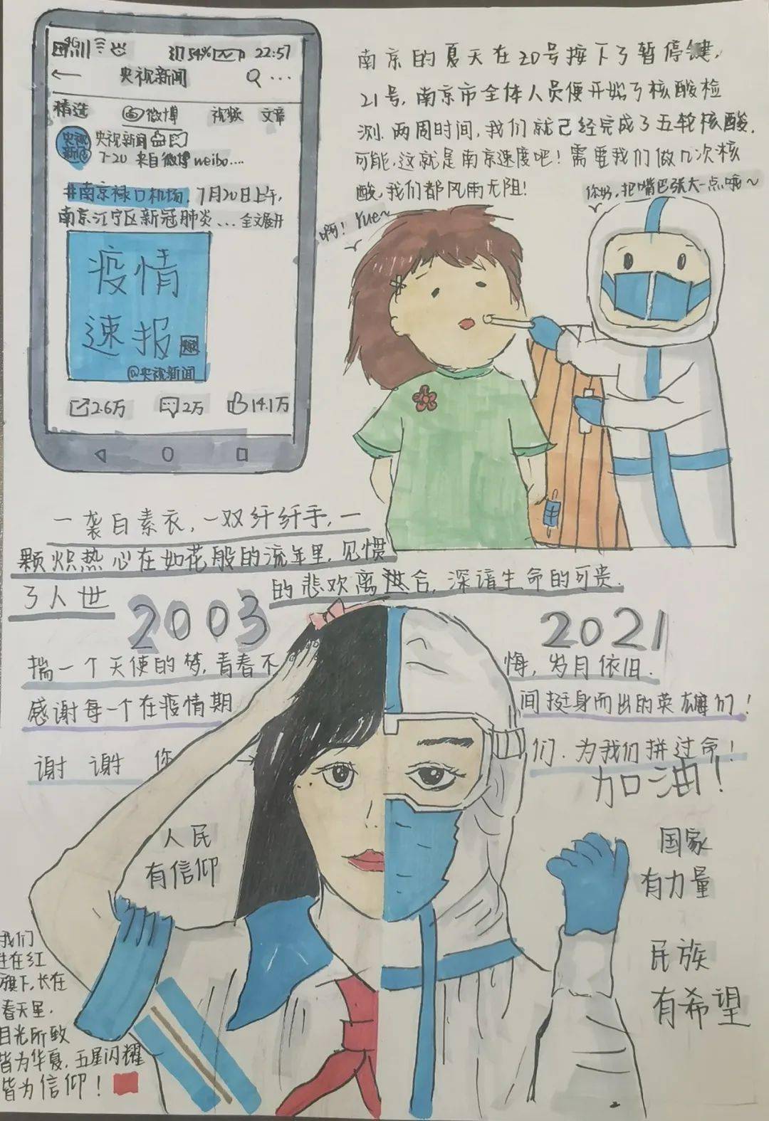 半岛.综合体育官网暖心！南京学生手绘漫画致敬“战疫”英雄！(图3)
